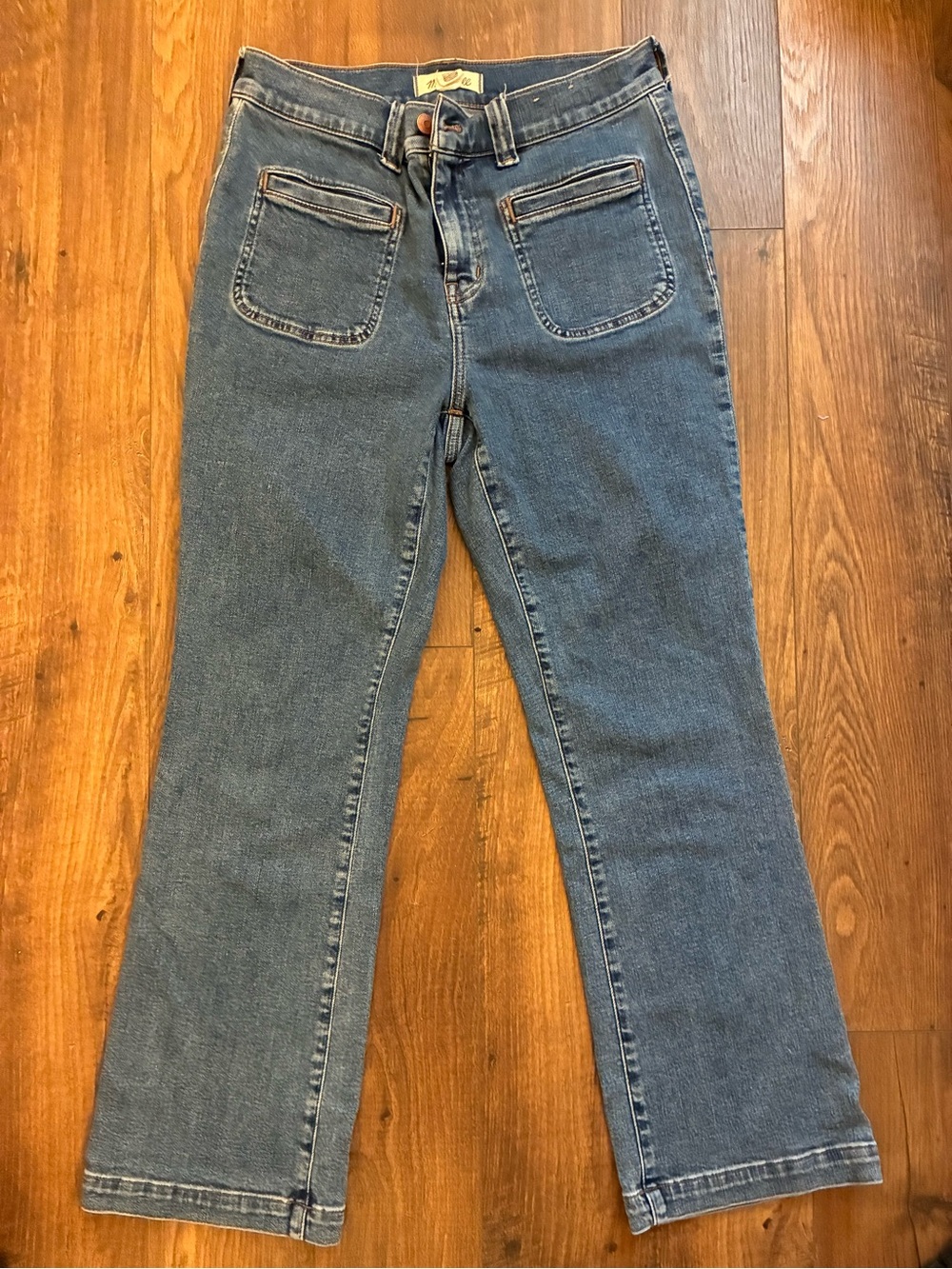 Madewell Blue Mid-Rise Cropped Kick Out Jeans with Front Patch Pockets
